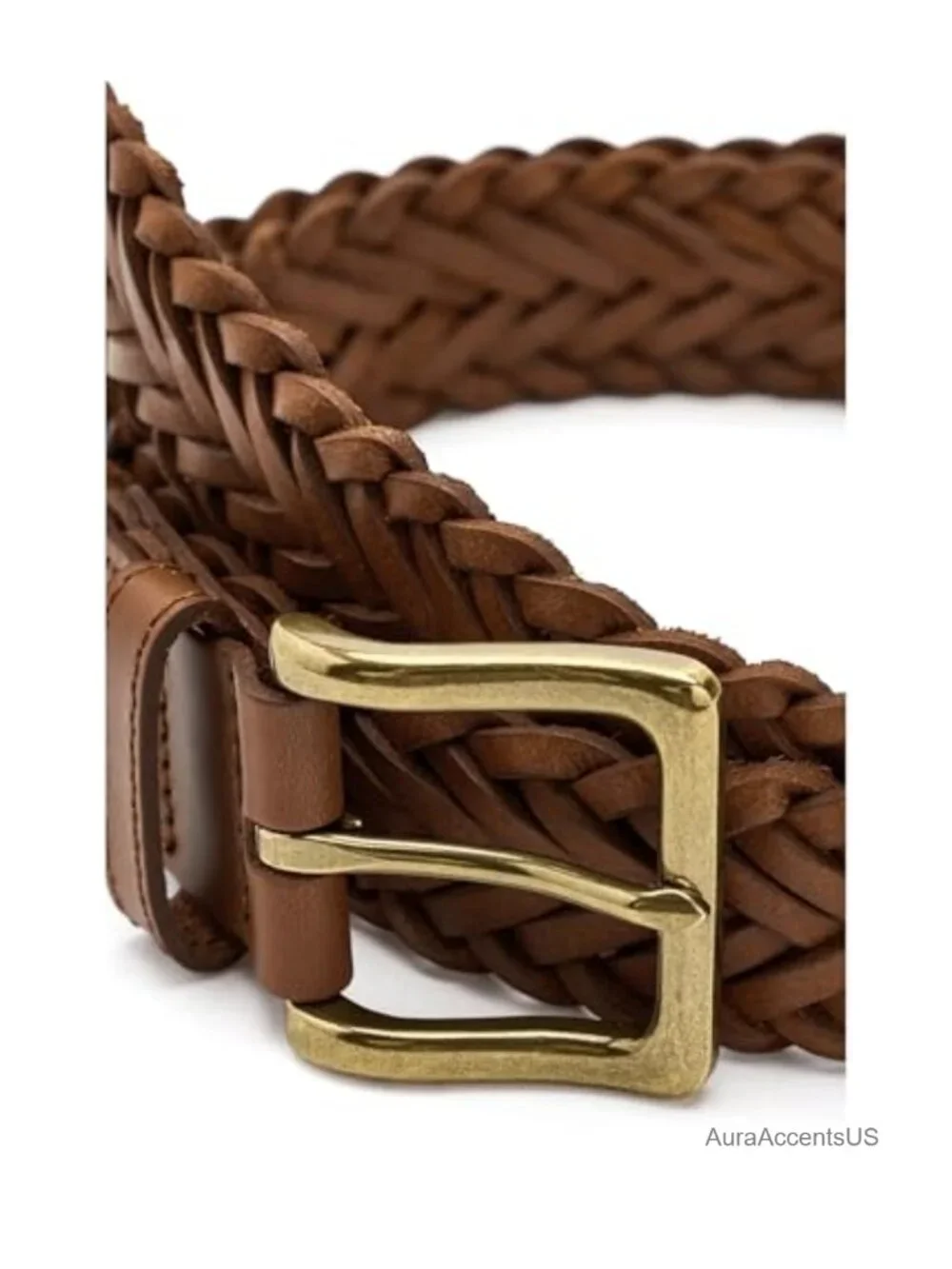 Braided Leather Belt with Brass Buckle
